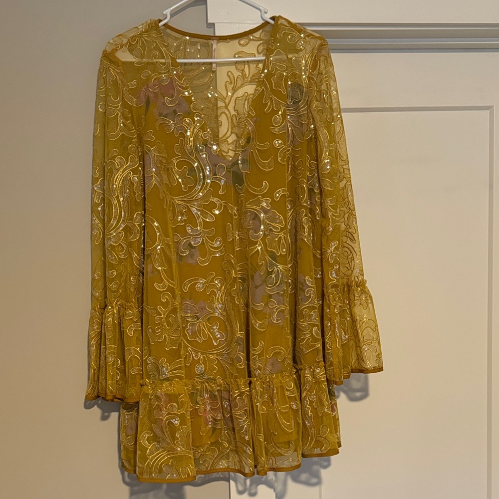 Free People Gold Iridescent Midi Dress